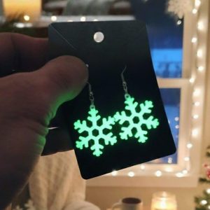 Glow in the Dark Snowflake Earrings – Winter Magic Green Glow 3D Printed