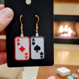 3D Printed Mini Ace Card Earrings – Diamonds & Spades Set2 (Mismatch Pair)